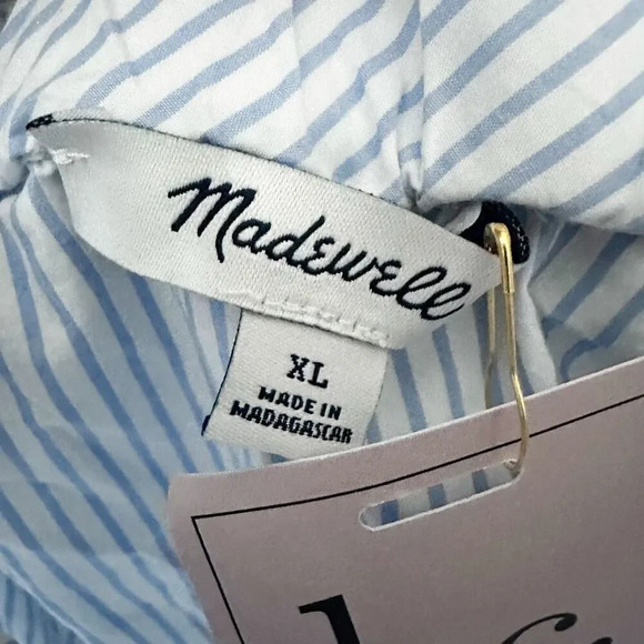 MADEWELL | Womens Off Shoulder Top Blouse Cotton White Blue Striped | Size XL - Picture 4 of 6